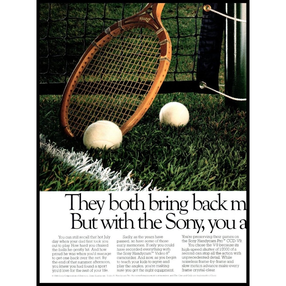 1988 Sony Handycam CCD-V9 Camcorder Video Camera 2 Pg Vintage Print Ad Tennis